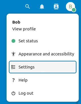 screenshot of user menu at top-right of F7cloud Web GUI