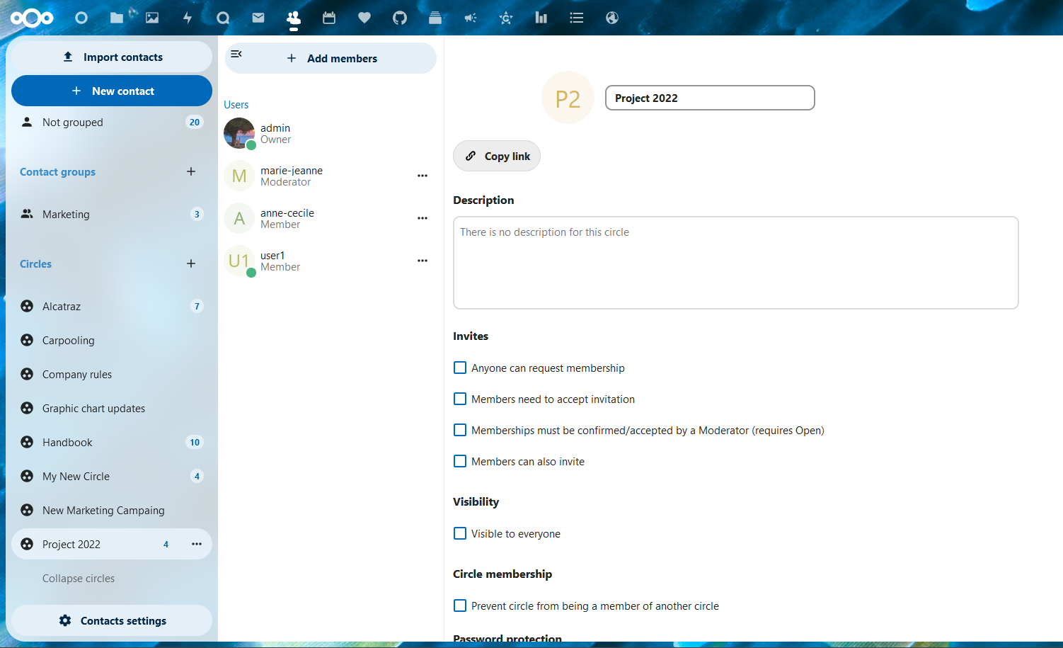 Teams in the Contacts app left menu